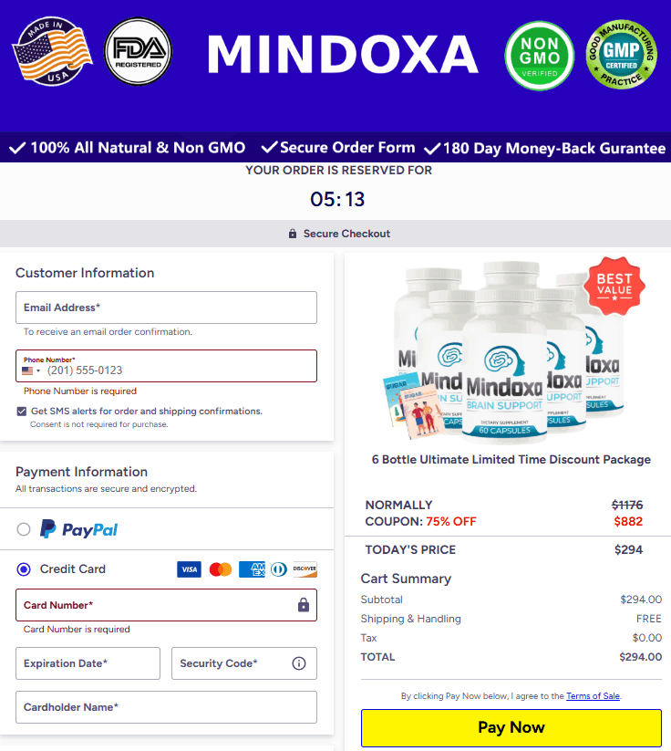 Official Mindoxa brain support supplement bottle